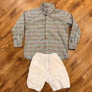J. Bailey Boys Plaid Roscoe Shirt and Me & Me White Linen Shorts Set Size 5